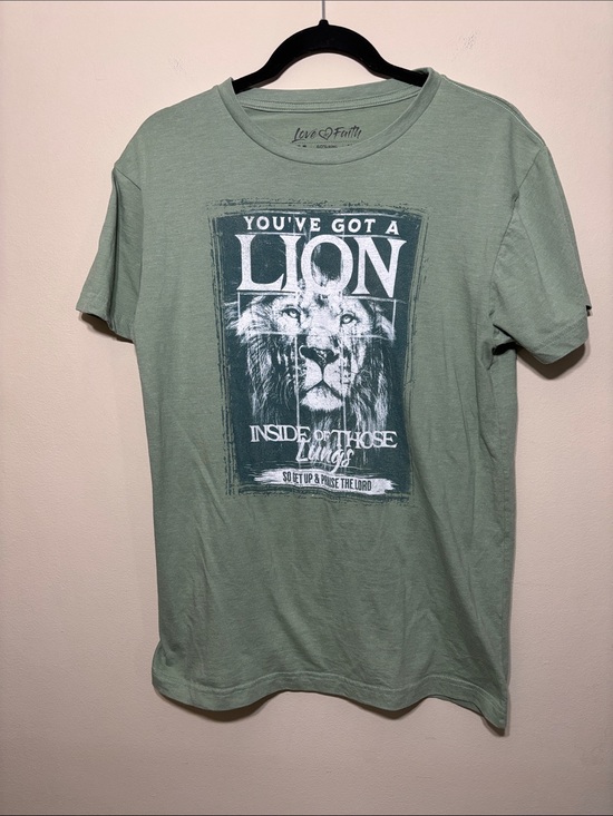 Love In Faith Tops - Love & Faith Sage Green Short-Sleeve Lion Graphic Tee